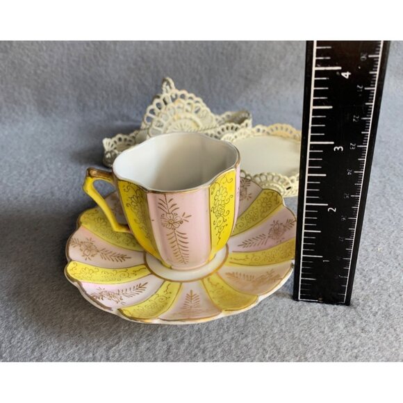 Pink and Yellow with Gold Accents Tea Cut and Saucer set Japan - Picture 8 of 11